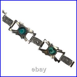 Vintage Native American Navajo Sterling Silver Green Turquoise Link Bracelet