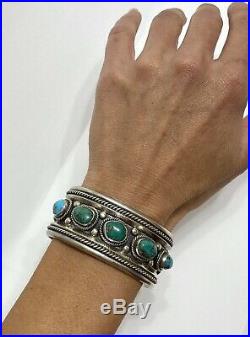 Vintage Native American Navajo Sterling Silver Turquoise Cuff Bracelet Nice Vintage Native American Navajo Sterling Silver Turquoise Cuff Bracelet Nice