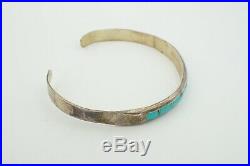 Vintage Native American Navajo Sterling Silver Turquoise Inlay Cuff Bracelet