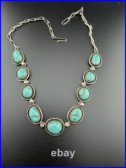 Vintage Native American Navajo Sterling Silver Turquoise Necklace 18 Unsigned