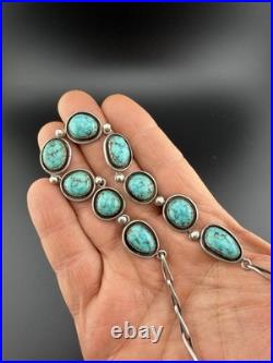 Vintage Native American Navajo Sterling Silver Turquoise Necklace 18 Unsigned