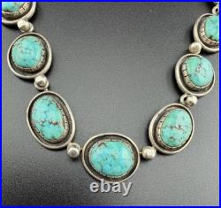 Vintage Native American Navajo Sterling Silver Turquoise Necklace 18 Unsigned