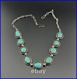 Vintage Native American Navajo Sterling Silver Turquoise Necklace 18 Unsigned