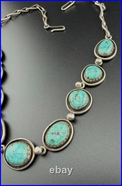 Vintage Native American Navajo Sterling Silver Turquoise Necklace 18 Unsigned