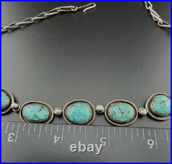Vintage Native American Navajo Sterling Silver Turquoise Necklace 18 Unsigned