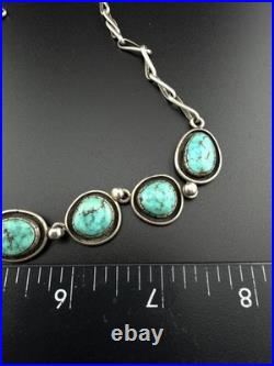 Vintage Native American Navajo Sterling Silver Turquoise Necklace 18 Unsigned