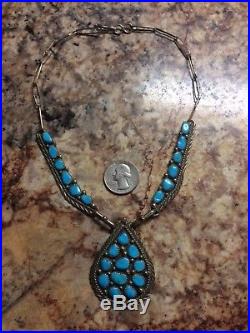 Vintage Native American Navajo Turquoise Necklace Sterling Silver DB 925