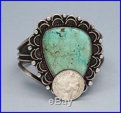 Vintage Native American Navajo Turquoise Sterling Silver Bracelet HUGE