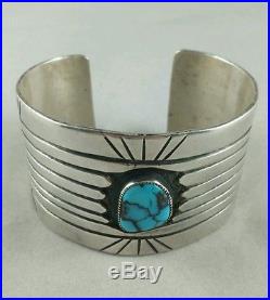 Vintage Native American Navajo Turquoise Sterling Silver Cuff Bracelet 75 grams