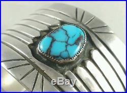 Vintage Native American Navajo Turquoise Sterling Silver Cuff Bracelet 75 grams