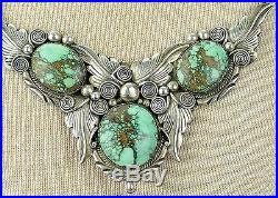 Vintage Native American Navajo Turquoise & Sterling Silver Necklace Signed NR