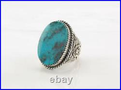Vintage Native American Silver Ring Turquoise, Oval, Floral Sterling Size 10 3/4 Vintage Native American Silver Ring Turquoise, Oval, Floral Sterling Size 10 3/4