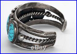 Vintage Native American Spider Web Turquoise Bracelet Sterling Silver Navajo