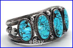 Vintage Native American Spider Web Turquoise Bracelet Sterling Silver Navajo