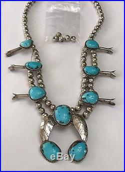 Vintage Native American Squash Blossom Necklace Sterling Silver BIG CHUNKY
