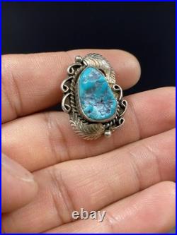 Vintage Native American Sterling Silver 925 Turquoise Leaf Design Ring Signed JW