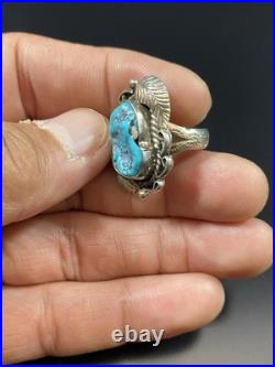 Vintage Native American Sterling Silver 925 Turquoise Leaf Design Ring Signed JW
