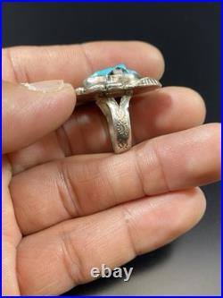 Vintage Native American Sterling Silver 925 Turquoise Leaf Design Ring Signed JW