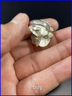 Vintage Native American Sterling Silver 925 Turquoise Leaf Design Ring Signed JW