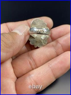Vintage Native American Sterling Silver 925 Turquoise Leaf Design Ring Signed JW