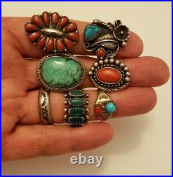 Vintage Native American Sterling Silver Older Ring Lot Turquoise & Coral