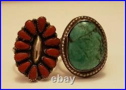 Vintage Native American Sterling Silver Older Ring Lot Turquoise & Coral