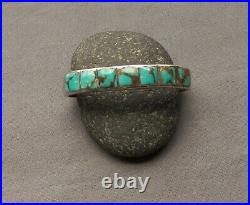 Vintage Native American Sterling Silver Square Turquoise Row Cuff Bracelet