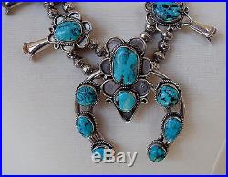 Vintage Native American Sterling Silver Squash Blossom Necklace with Turquoise