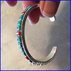 Vintage Native American Sterling Silver/Turquoise And Coral Bracelet-Signed