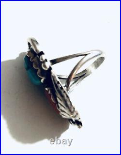 Vintage Native American Sterling Silver Turquoise Coral Ring Signed