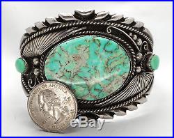Vintage Native American Turquoise Bracelet Sterling Silver Cripple Creek HUGE