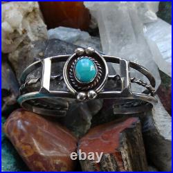 Vintage Native American Turquoise Cuff Bracelet Sterling Silver Tested Navajo