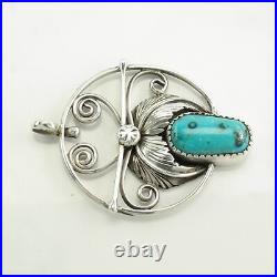 Vintage Native American Turquoise Floral Sterling Silver Pendant
