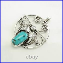 Vintage Native American Turquoise Floral Sterling Silver Pendant