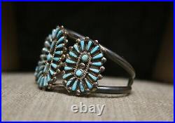 Vintage Native American Zuni Turquoise Sterling Silver Cluster Cuff Bracelet