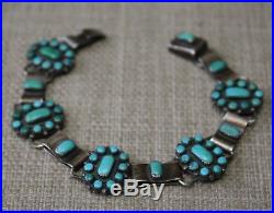 Vintage Native American Zuni Turquoise Sterling Silver Cluster Link Bracelet