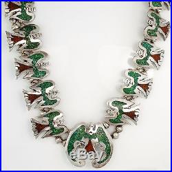 Vintage Native Sterling Silver Navajo Pawn Thunderbird Squash Blossom Necklace