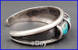 Vintage Natural Turquoise & Sterling Silver 5 Stone Cuff Bracelet Signed C 31g