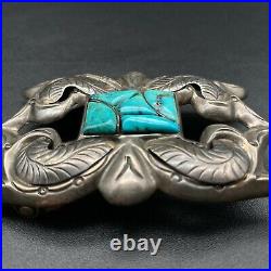 Vintage Navajo Ambrose Roanhorse Sterling Silver Turquoise Belt Buckle
