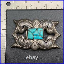 Vintage Navajo Ambrose Roanhorse Sterling Silver Turquoise Belt Buckle