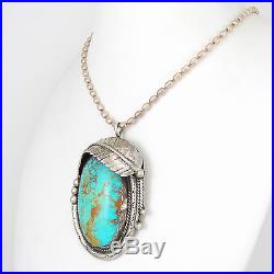 Vintage Navajo BERNICE CHAVEZ Sterling Silver Turquoise Pendant Necklace G L