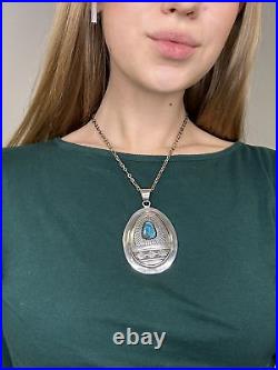 Vintage Navajo Bisbee Turquoise Overlay Sterling Silver Necklace