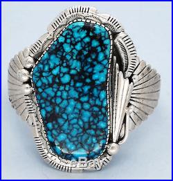 Vintage Navajo Bracelet HUGE Spiderweb Turquoise Sterling Silver Charlton Draper