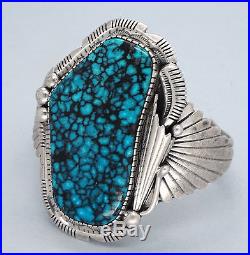 Vintage Navajo Bracelet HUGE Spiderweb Turquoise Sterling Silver Charlton Draper