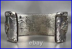 Vintage Navajo Cast Sterling Silver Kingman Turquoise Cuff Bracelet OLD