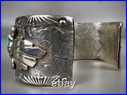 Vintage Navajo Cast Sterling Silver Kingman Turquoise Cuff Bracelet OLD