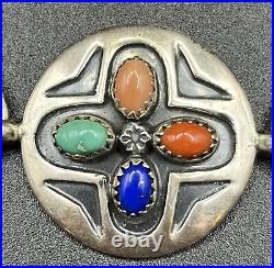 Vintage Navajo Concho Belt Sterling Silver Turquoise Spiny Oyster Lapis Coral