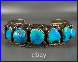 Vintage Navajo Gem Grade Vivid Blue Turquoise Sterling Silver Cuff Bracelet