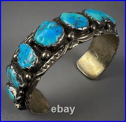 Vintage Navajo Gem Grade Vivid Blue Turquoise Sterling Silver Cuff Bracelet