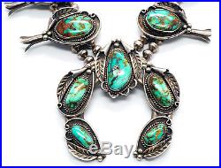 Vintage Navajo Green Turquoise Squash Blossom Necklace HUGE Sterling Silver